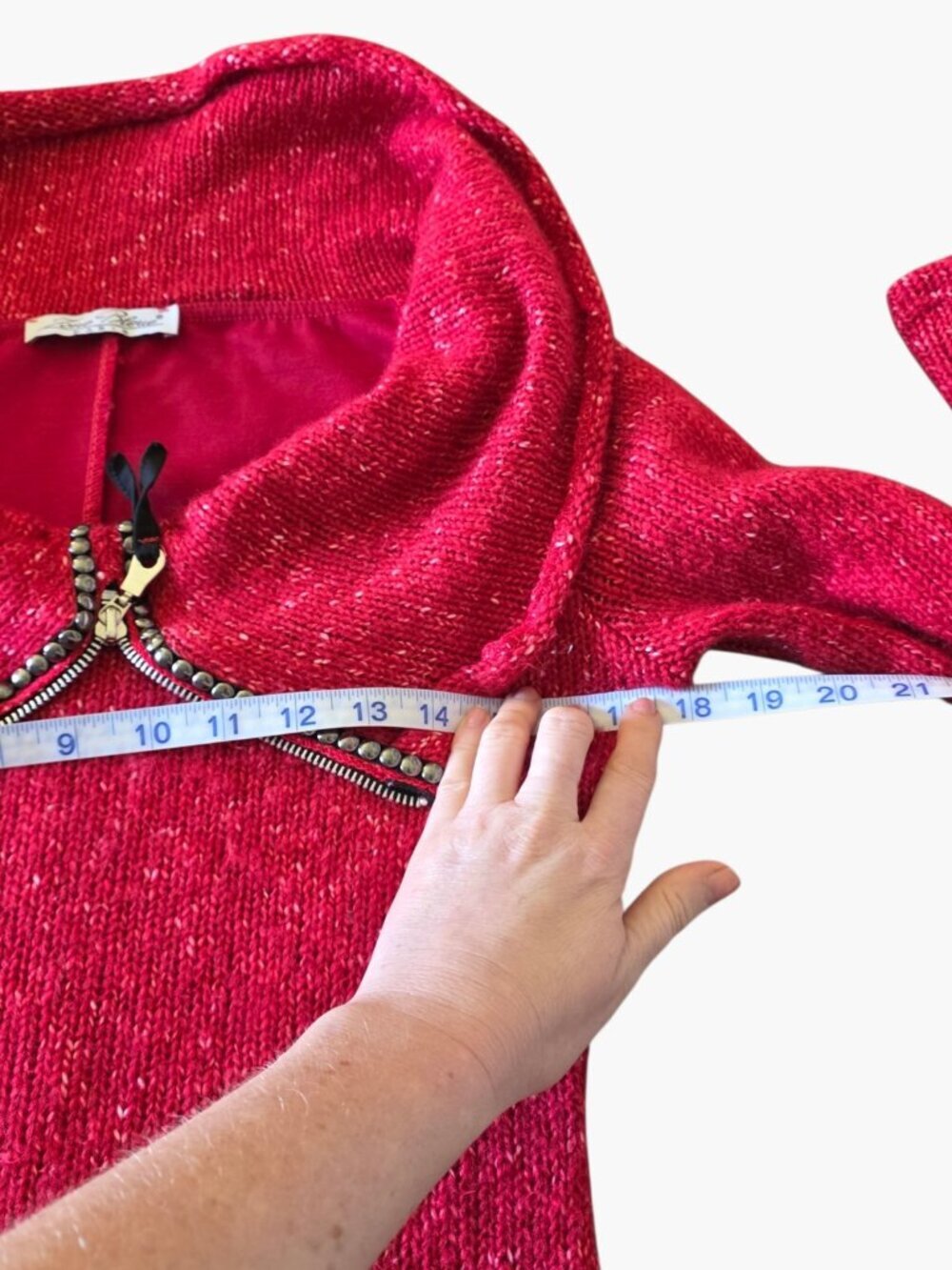 Zone Bleue Paris Vintage Silk Knit Red Off Shoulder Asymmetrical Zip Sweater XS - Picture 9 of 14